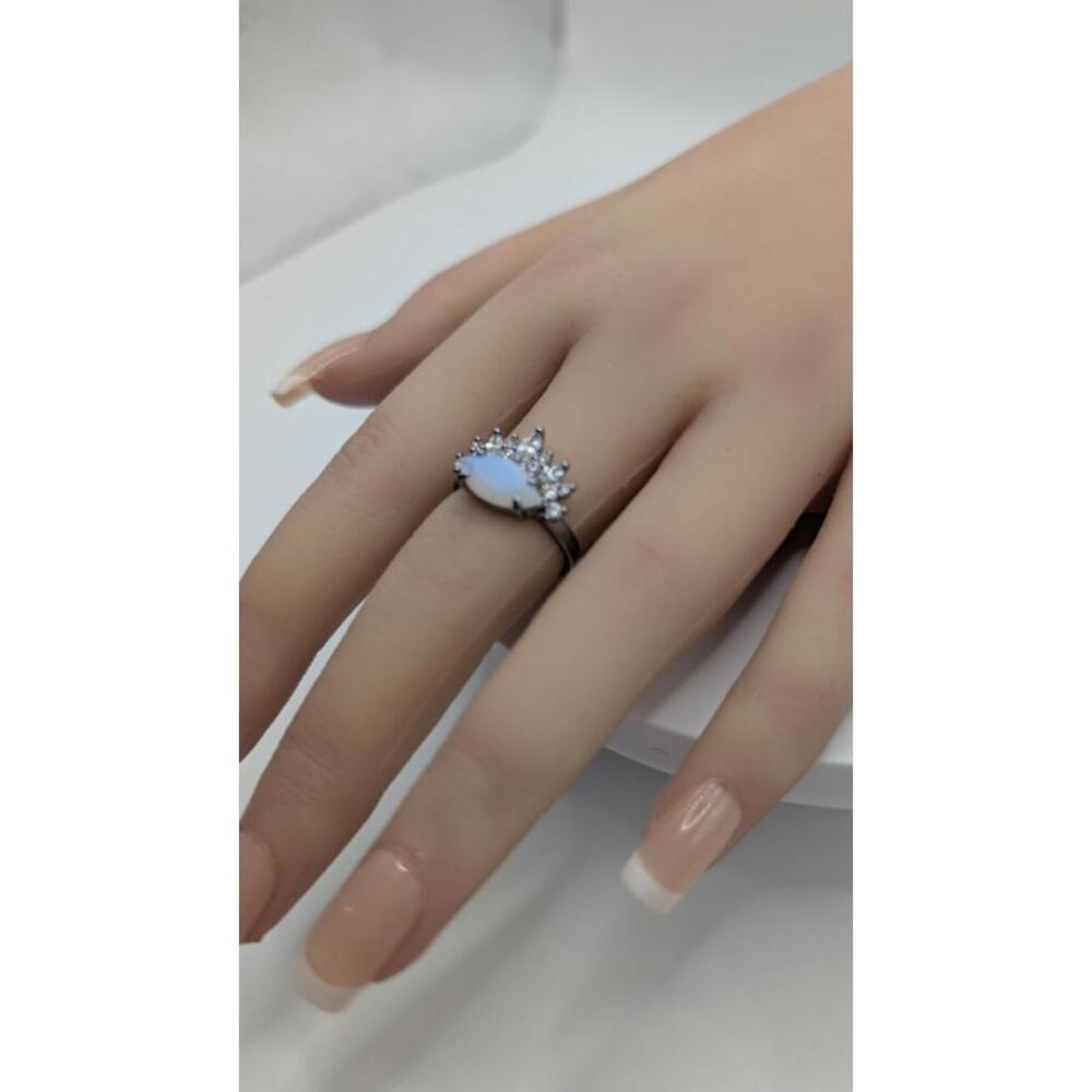Stunning Silver Opal & CZ Ring - Size 6 - Picture 5 of 7